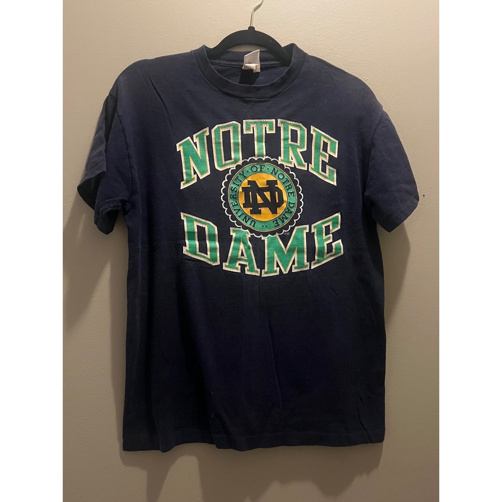 Logo 7 Notre Dame T-Shirt Mens Medium Navy Blue Good Vintage 90s Made in USA